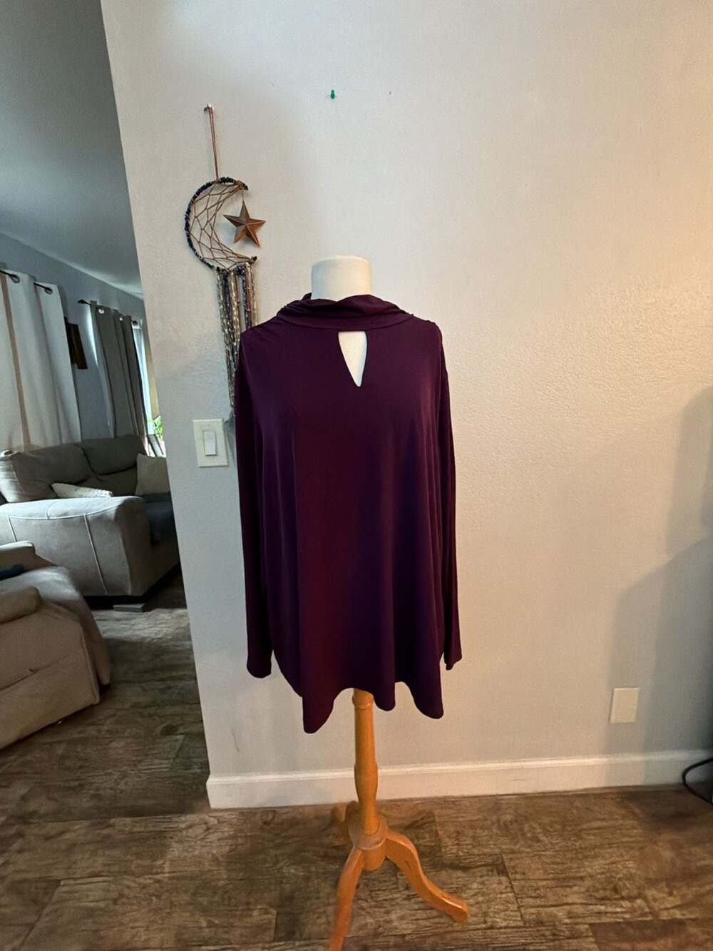 Susan Graver Purple Keyhole Neck Long Sleeve Top Size 3X